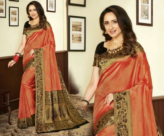 red black party wear saree