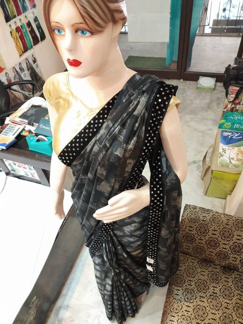 MANISH MALHOTRA Saree black and grey designer saree with cut dana border SABYASACHI
