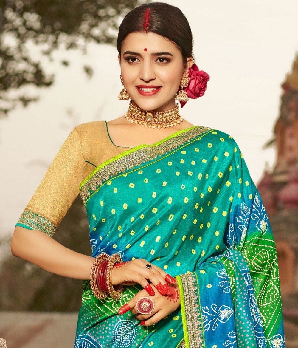 Bandhani style Bandhej saree Dola Silk saree hand woven | Etsy