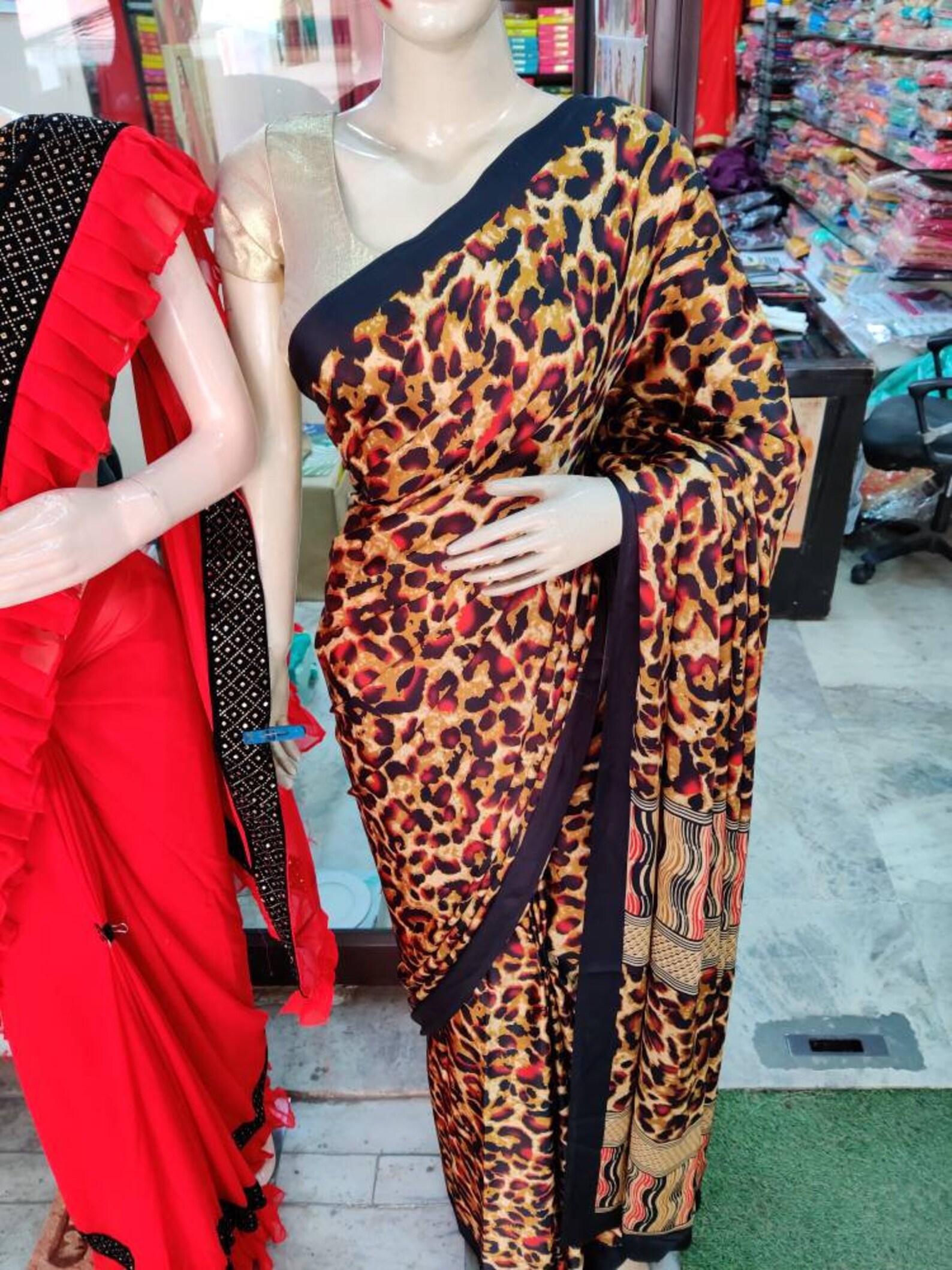 Satin Tiger Print Designer Saree Etsy UK