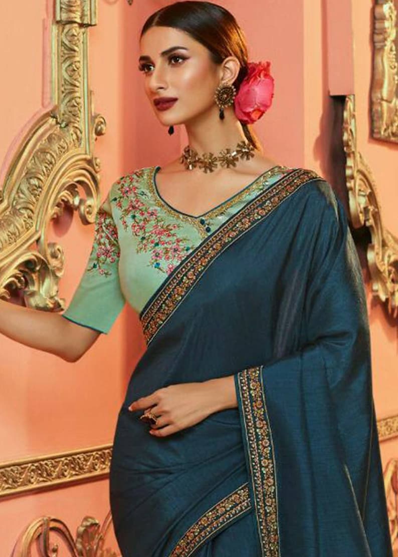 Manish Malhotra inspired silk Saree with thread work Wedding saree party wear saree reception sari Indian Festival organza saree