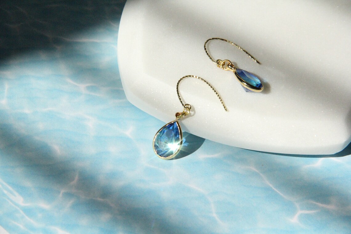 Golden Aqua waterdrop earrings with 14k gold filled wires Etsy