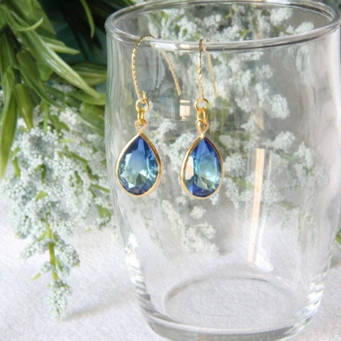 Golden Aqua waterdrop earrings with 14k gold filled wires Etsy
