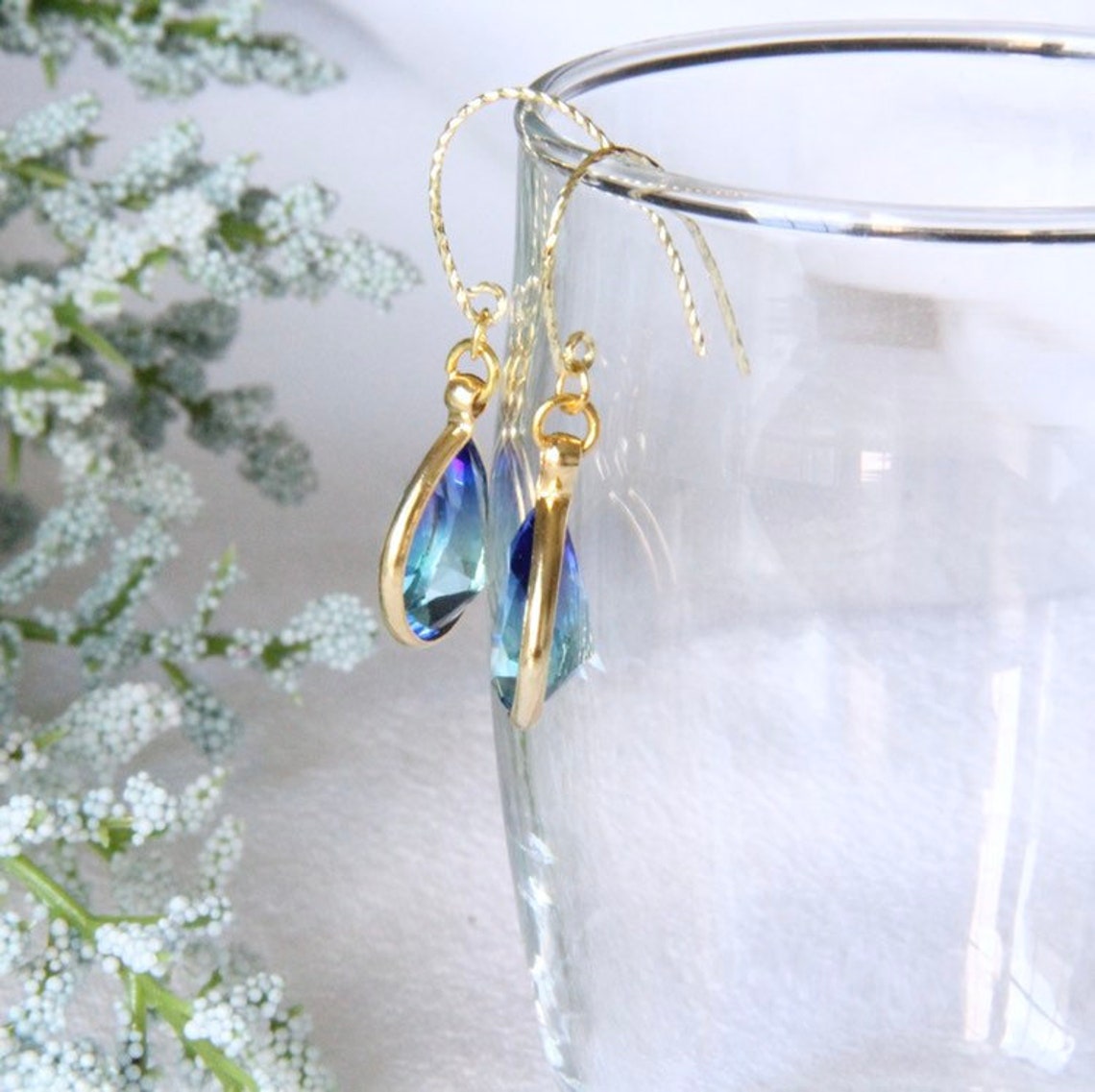 Golden Aqua waterdrop earrings with 14k gold filled wires Etsy
