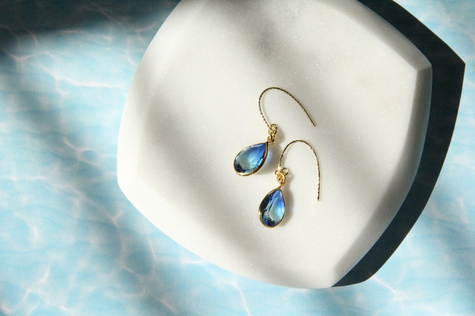 Golden Aqua waterdrop earrings with 14k gold filled wires Etsy