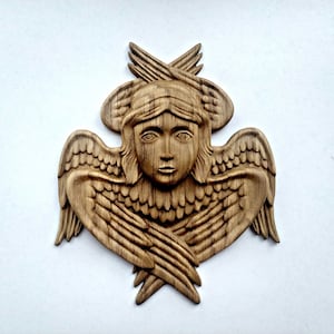 Winged angelic, Cherub, angel, Carved Angel, wooden angel, angel decoration, angel wall decor, angel on christmas tree, wooden cherub