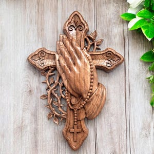 Cruz de madera, Cruz de pared, Decoración cristiana del hogar, Cruz tallada en madera