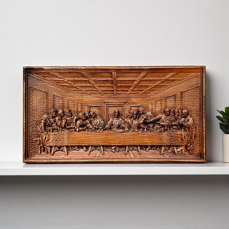 The Last Supper Wood Carving Panel, Carved Wooden Wall Art, Christian ...