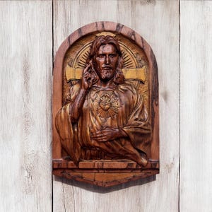 Jesus Blessing, Sacred Heart of Jesus, Wooden Carved Savior