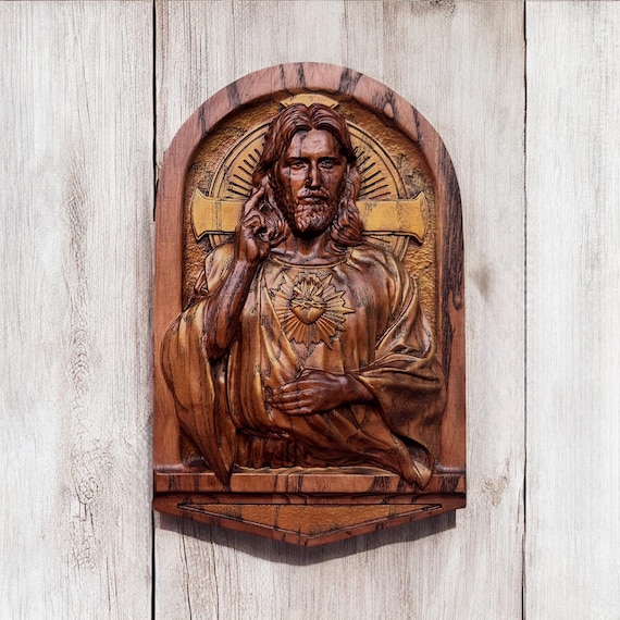 Jesus Blessing, Sacred Heart of Jesus, Wooden Carved Savior