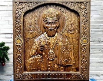 Saint Nicholas the Wonderworker Carved wooden plaque
