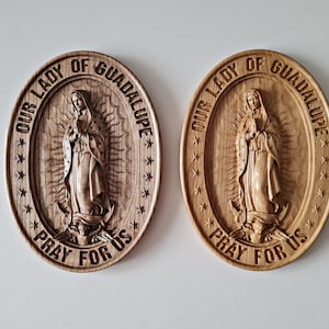 Our Lady of Guadalupe Wooden catholic icon Virgin Mary de Guadalupe Choose Size 8x5.7 up to 18x12.8 inches, Free Shipping