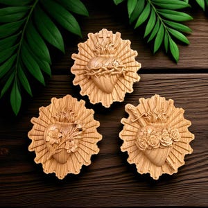 Three Sacred Hearts of the Holy Family, wooden home decor