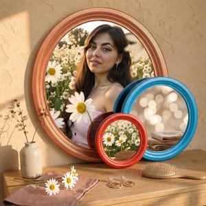Wooden round frame, colored round frames, round picture frame, Choose Size: 4 x 4 up to 12 x 12 inches, Free Shipping