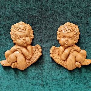 Carved wooden angels, Cherub, Winged angelic, angel decoration, angel wall decor