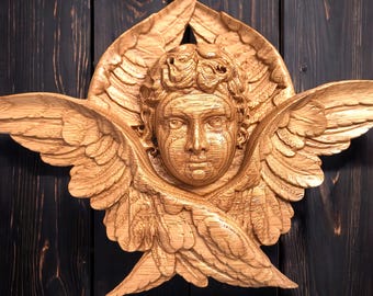 Carved Oak Angel, Winged Cherub Wall Decor - Etsy