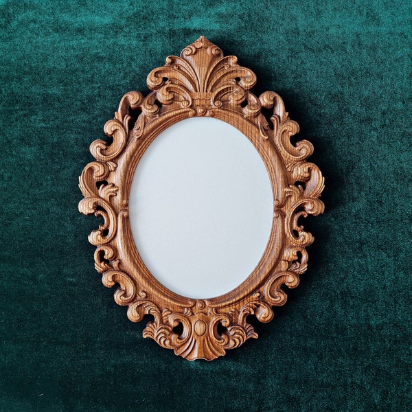 Oval carved wooden frame in the Baroque style, Mirror frame, Photo frame