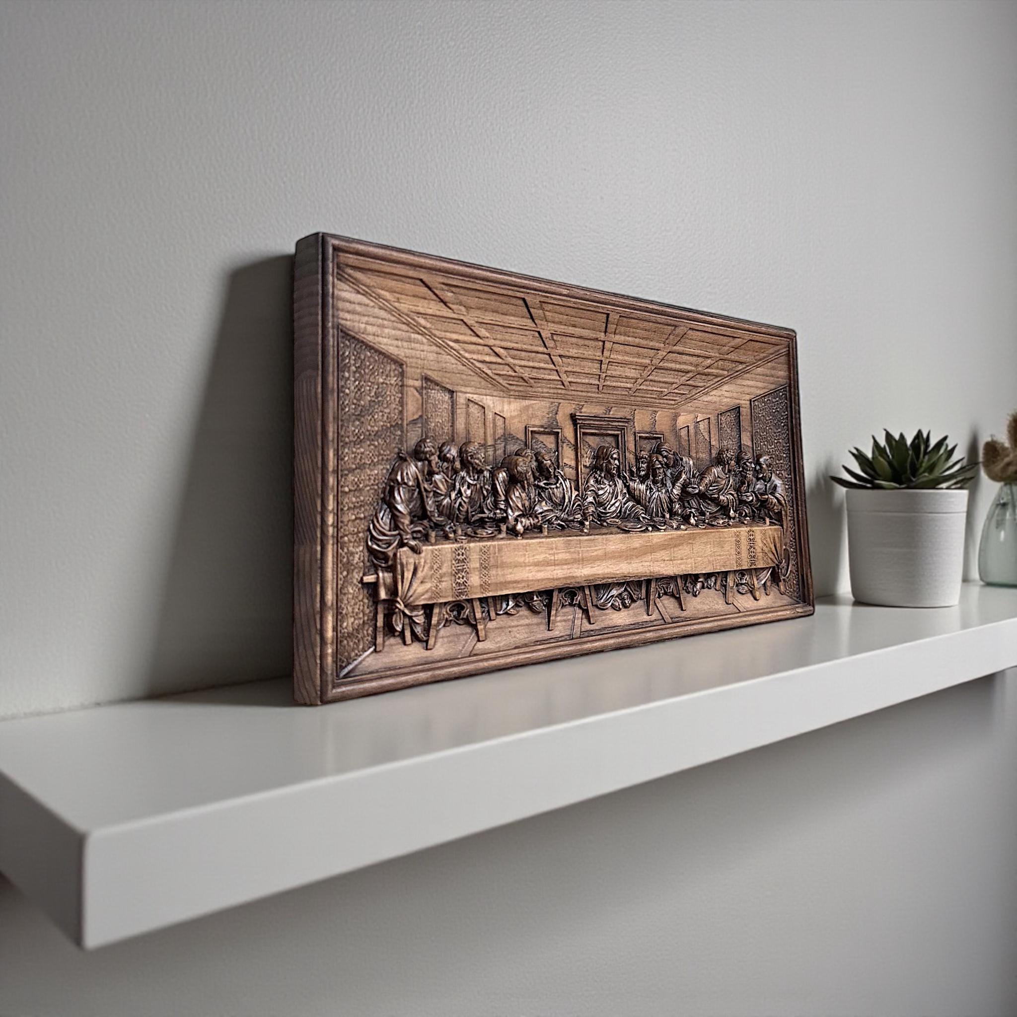 The Last Supper Wood Carving Panel, Carved Wooden Wall Art, Christian ...
