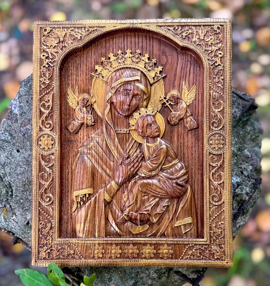 Carved Our Lady of Perpetual Help Wooden Icon - Etsy UK