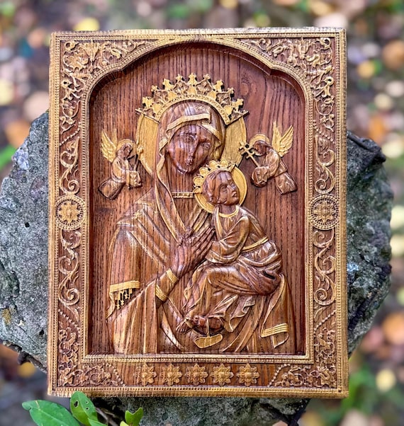 Carved Our Lady of Perpetual Help Wooden Icon - Etsy