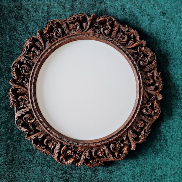 Wooden round carved frame, Picture frame