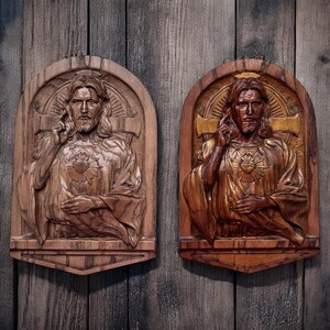 On this photo you can compare two colors of the Sacred Heart of Jesus icons