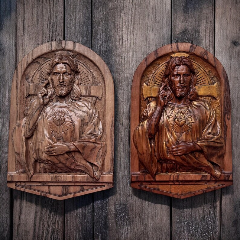 On this photo you can compare two colors of the Sacred Heart of Jesus icons