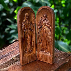 Sacred Heart of Jesus and Virgin Mary Wooden icon