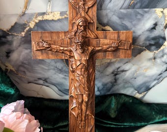 Wooden original Crucifix, Wooden Cross, Natural Wood, Carved cross, Religious gift