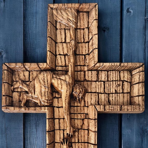 救世主イエスの救済彫刻木製十字架、サイズは10X6.2インチから22X13.5