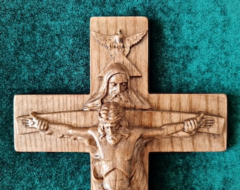 Crucifix original en bois, croix en bois, bois naturel, croix sculptée