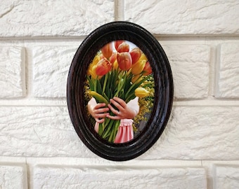 Wooden Oval Photo Frame, Oak Wood, Acrylic Glass