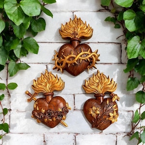 Wooden Three Sacred Hearts of the Holy Family Wall Hanging Art Decor Three Colors