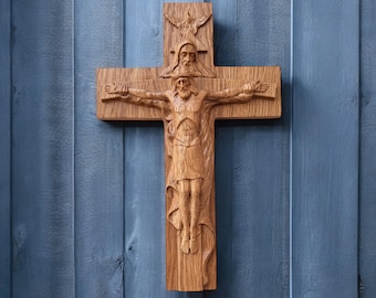 Wooden original Crucifix, Wooden Cross, Natural Wood, Carved cross