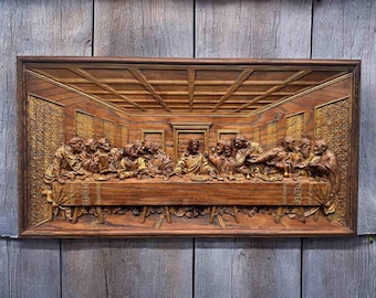 Carved Wooden Last Supper, Wooden Carved Icon, Religious Home Decor, Three Colors and Free Shipping