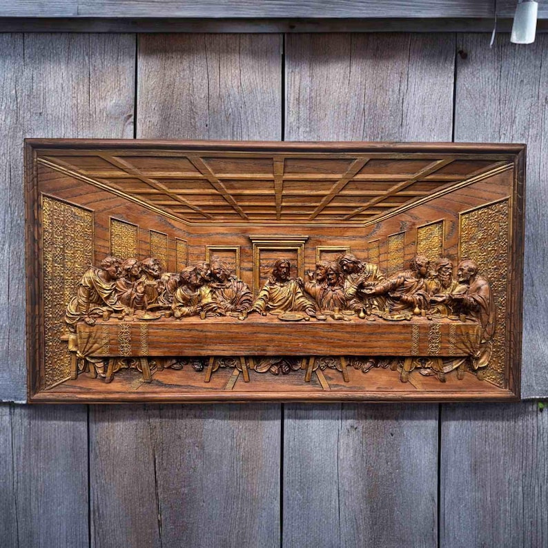 Carved Wooden Last Supper, Wooden Carved Icon, Religious Home Decor, Three Colors and Free Shipping