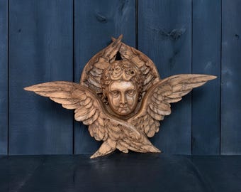Carved Oak Angel, Winged Cherub Wall Decor - Etsy