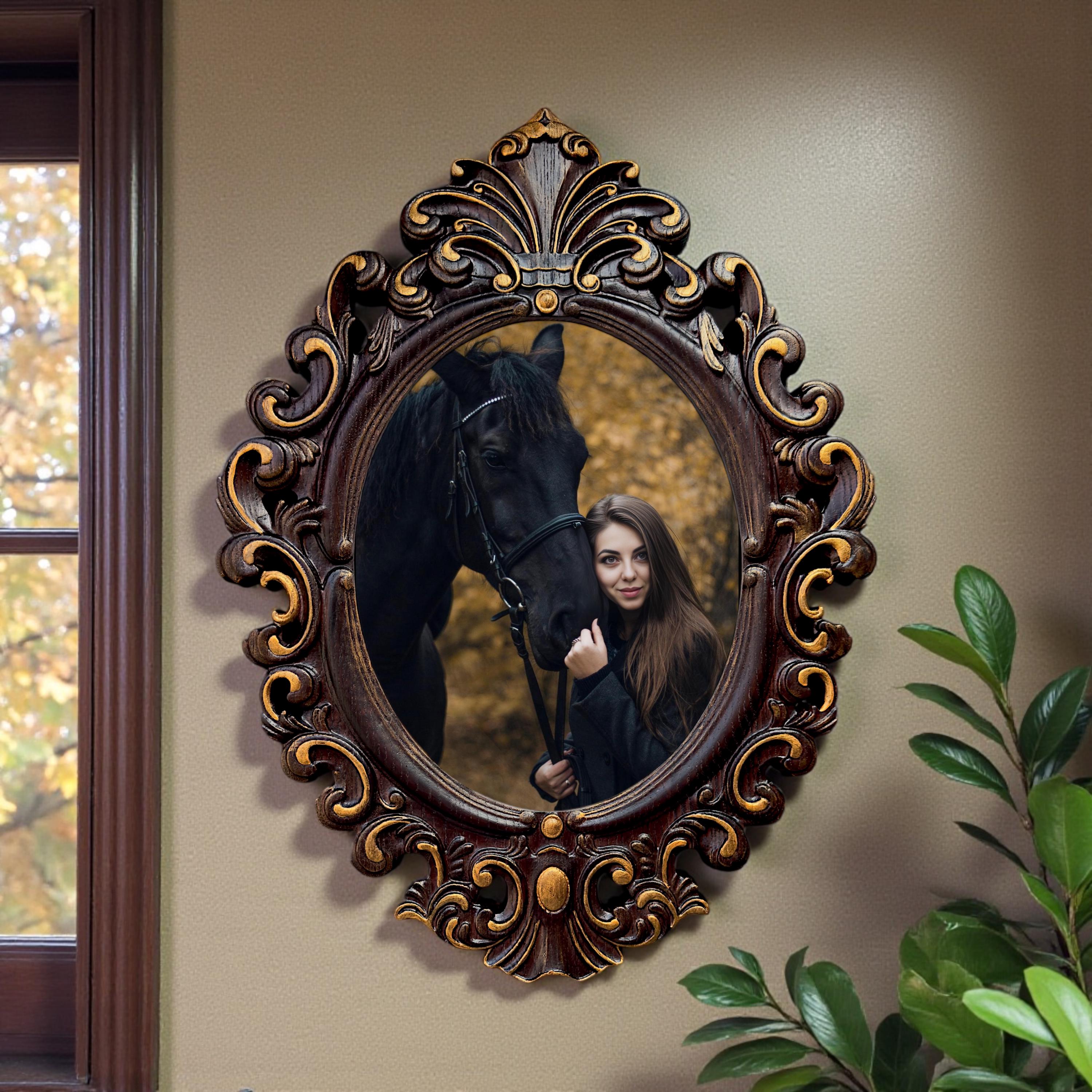 Oval Carved Ash Wood Frame With Gilding, Mirror or Photo - Etsy