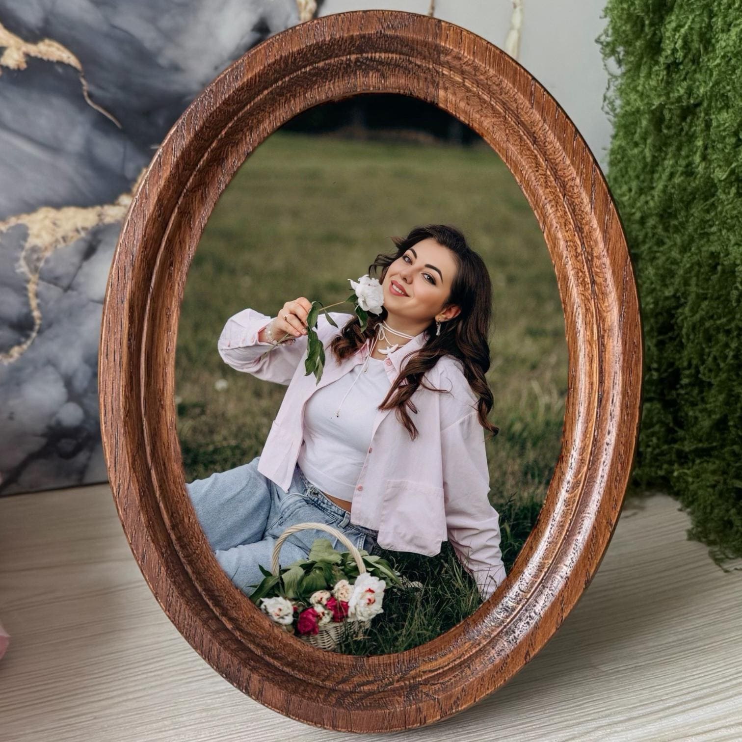 Oval Frame, Tabletop Wooden Oval Frame, Oval Picture Frame, Photo