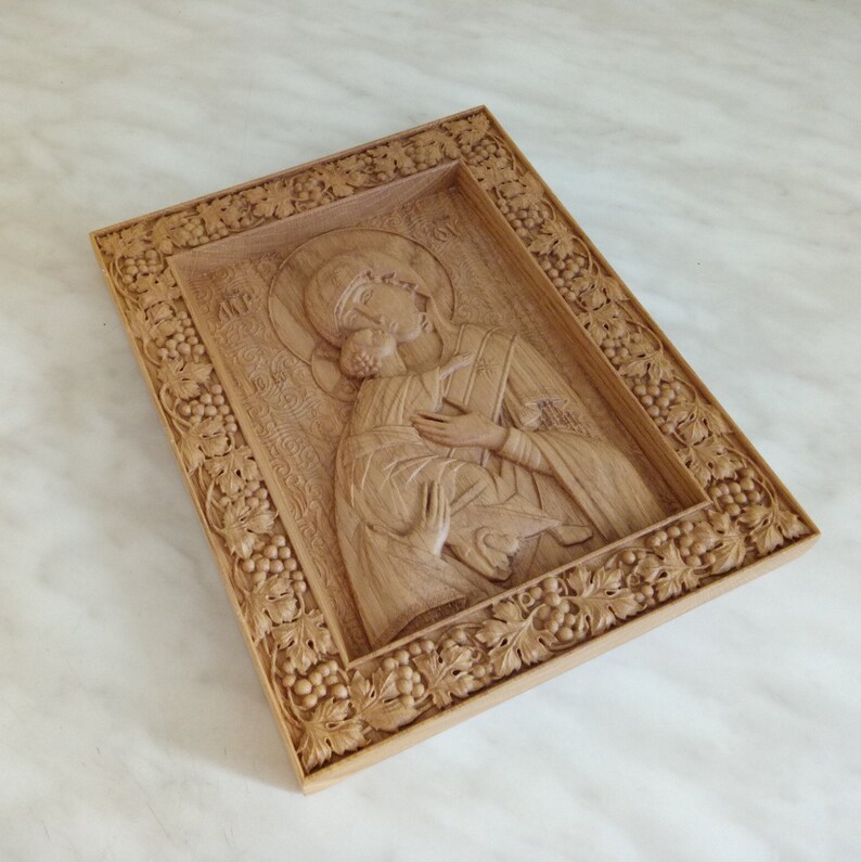 Virgin Mary icon Wood Carved religious icon Our Lady icon image 2