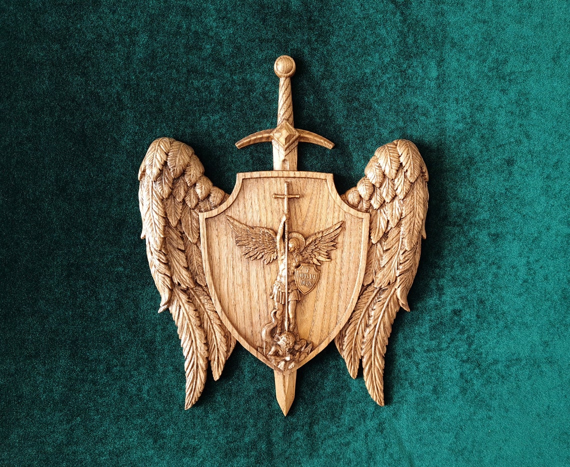 Holy Sword and Shield Archangel Michael Carved Wooden Shield Etsy