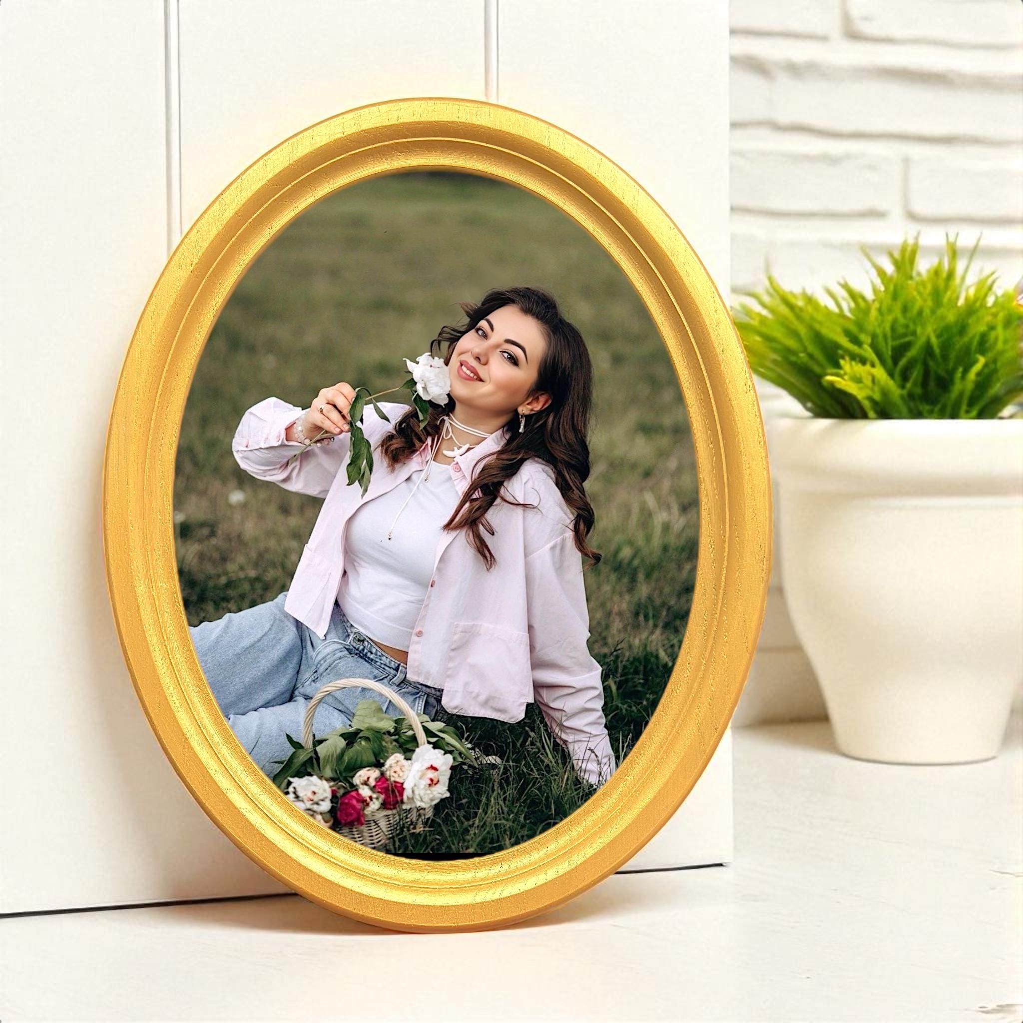 【toowood】Oval Photo Frame Golden Oval Frame, Picture Frame, Oval Photo Frame, Size: 3.5 X 5