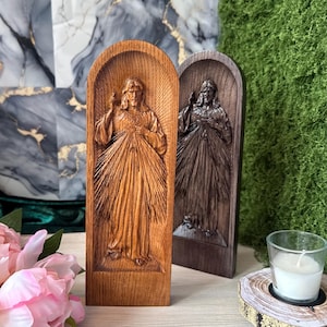 Sacred Heart of Jesus Christ, wooden religious decor, Jesus is merciful