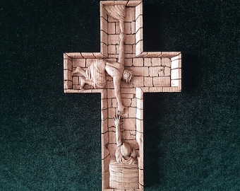 Savior Jesus Salvation Carved Wooden Cross, Choose Size 10X6.2 up to 22X13.5 inches, Free Shipping