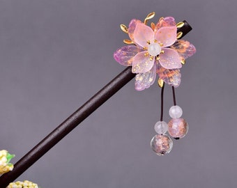 Purple rose glass hair sticks