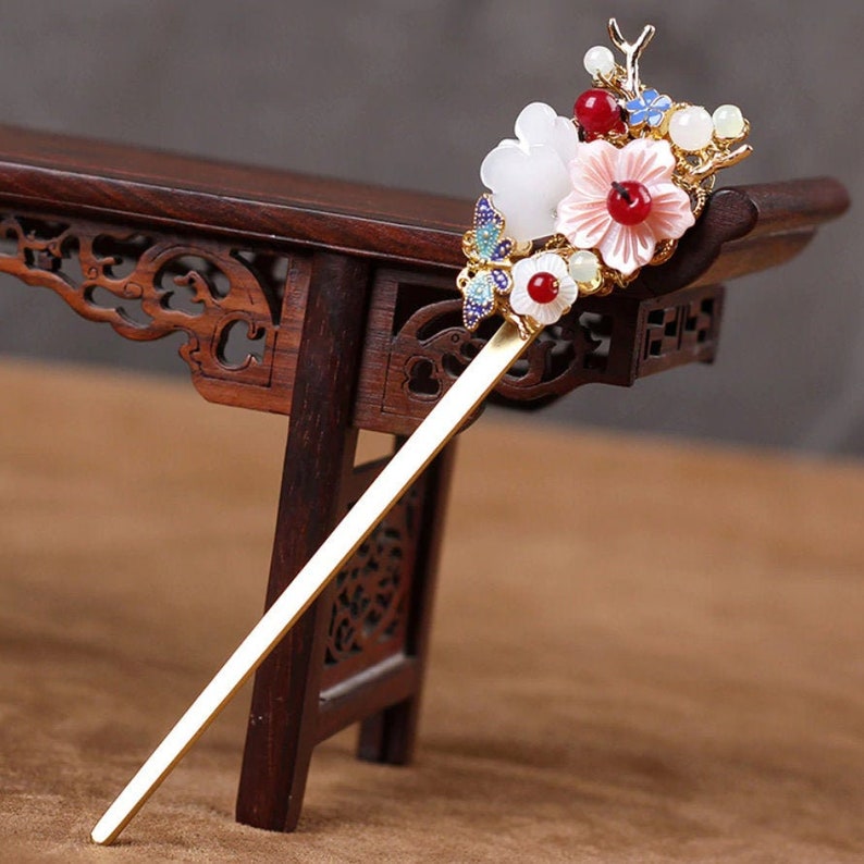 Hair Pin Chinese Style Hair Stick Flowers Etsy