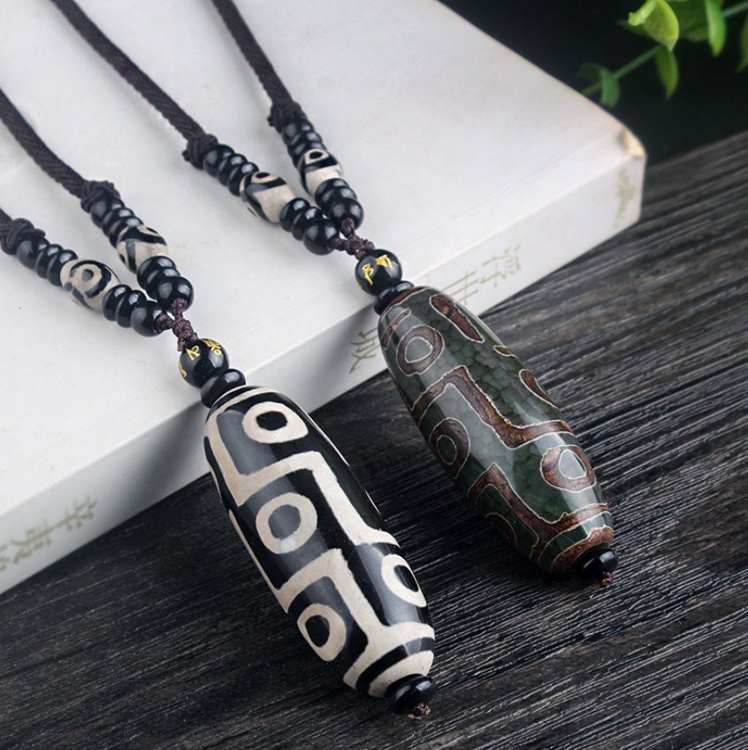 Long Tibetan Dzi Eye Lucky Charm Necklace - Etsy