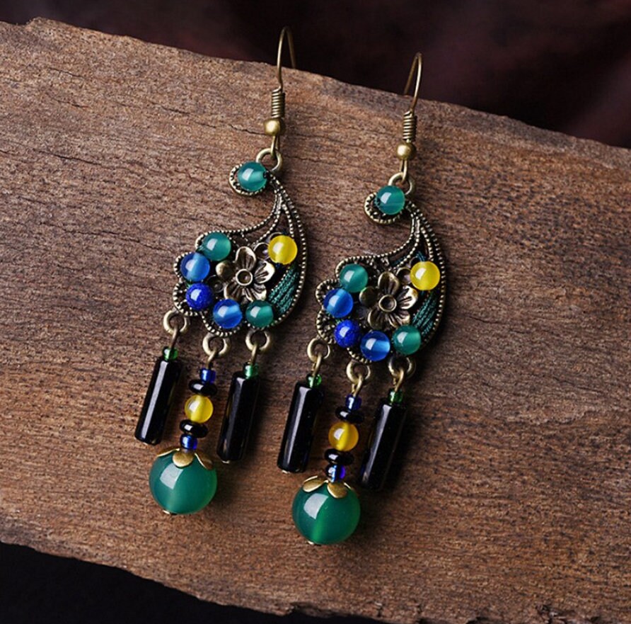 Drop Earrings Boho Earrings Handmade Dangle Tribal Gypsy with | Etsy