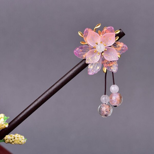 Pink Flower Hair Stick Pin Chinese Style