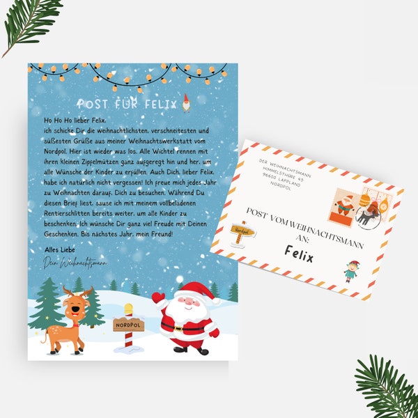 Post vom Weihnachtsmann personalisiert, Brief vom Weihnachtsmann PDF, Heiligabend, Christkind, Post vom Nordpol, Weihnachtsgeschenk Kind